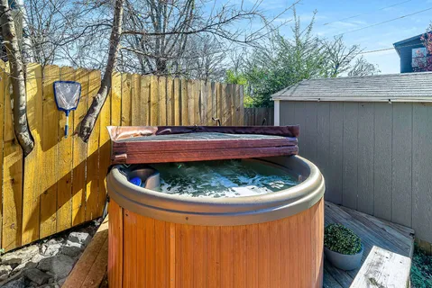a outdoor view with a tub