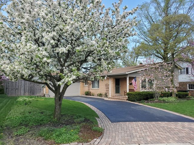 a front view of a house with yard and green space