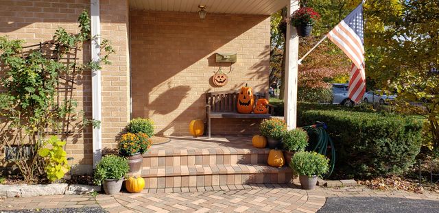a front view of a house with a garden