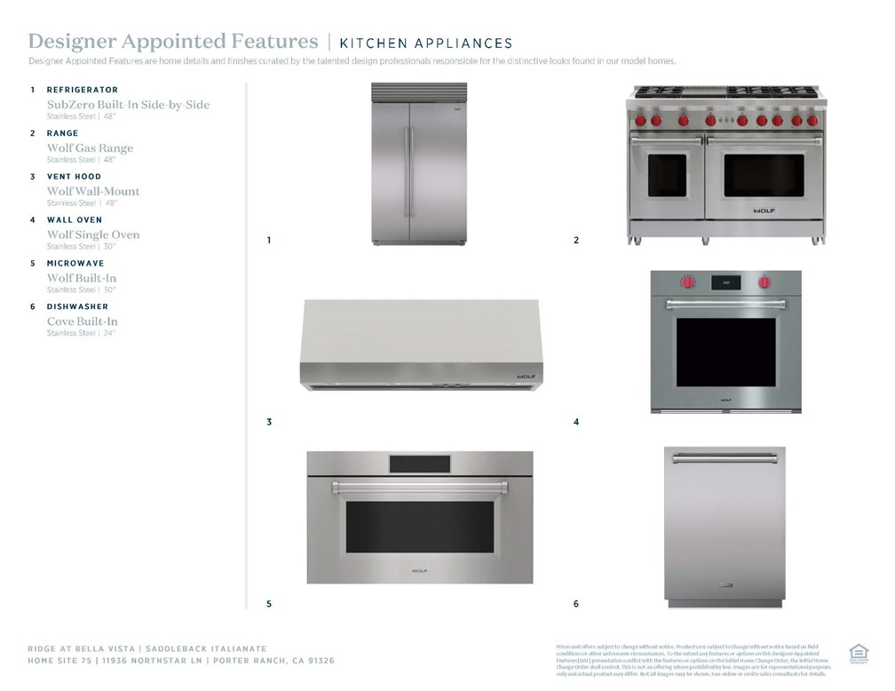 11936 Northstar Lane Porter Ranch, CA 91326 - Photo 22 of 26 Kitchen Appliances: Saddleback Italianate - Ridge Collection at Bella Vista - Photo of artist rendering - Not actual home for sale - Home is still under construction