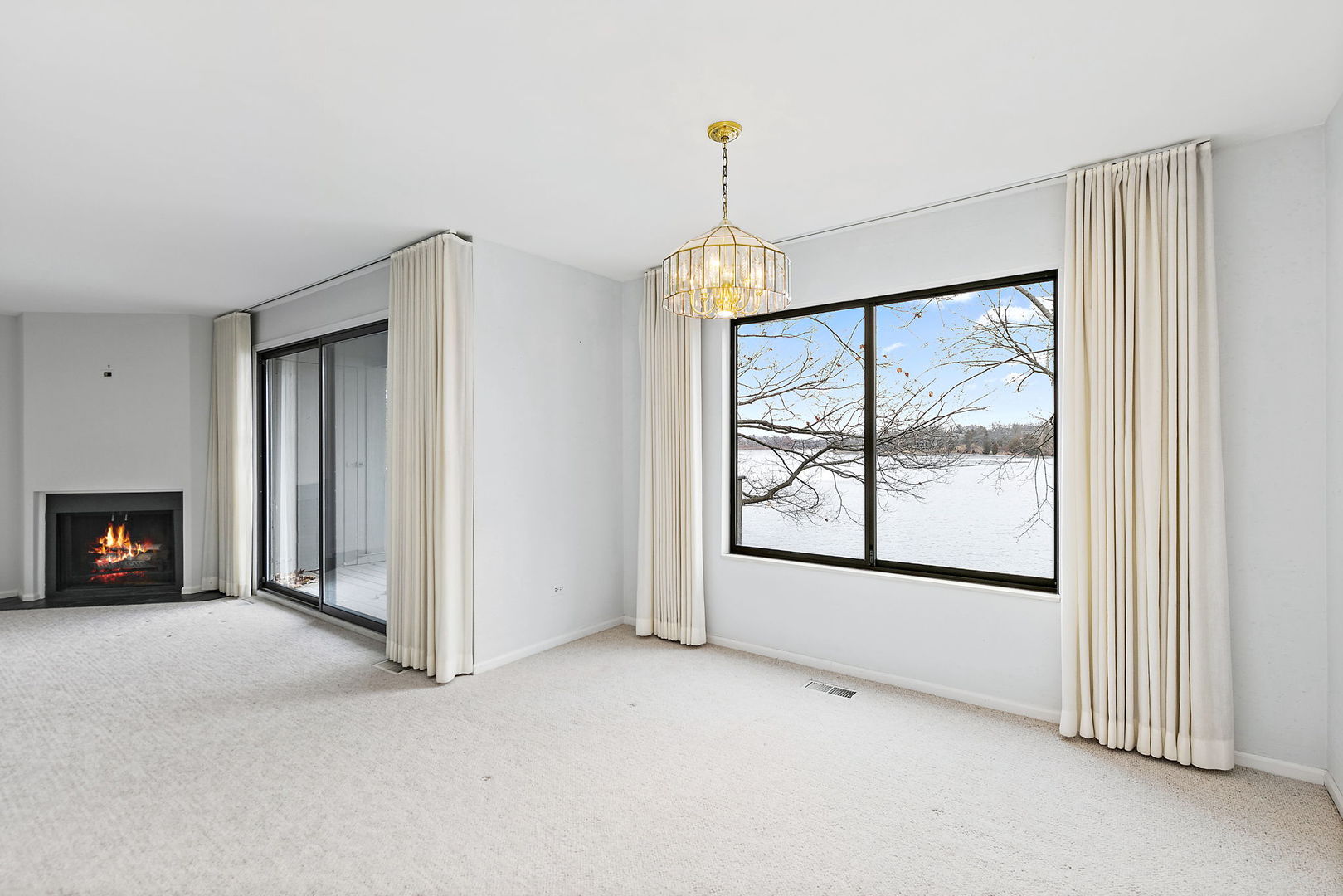 25 Shoreline Road, Unit D Lake Barrington, IL 60010 - Photo 9 of 43 an empty room with windows and fireplace
