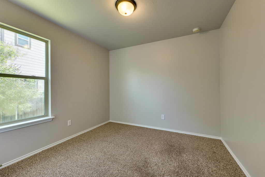 210 Cushman Drive Kyle, TX 78640 - Photo 18 of 21 Neutral toned walls with carpeting, featuring a window and overhead lighting