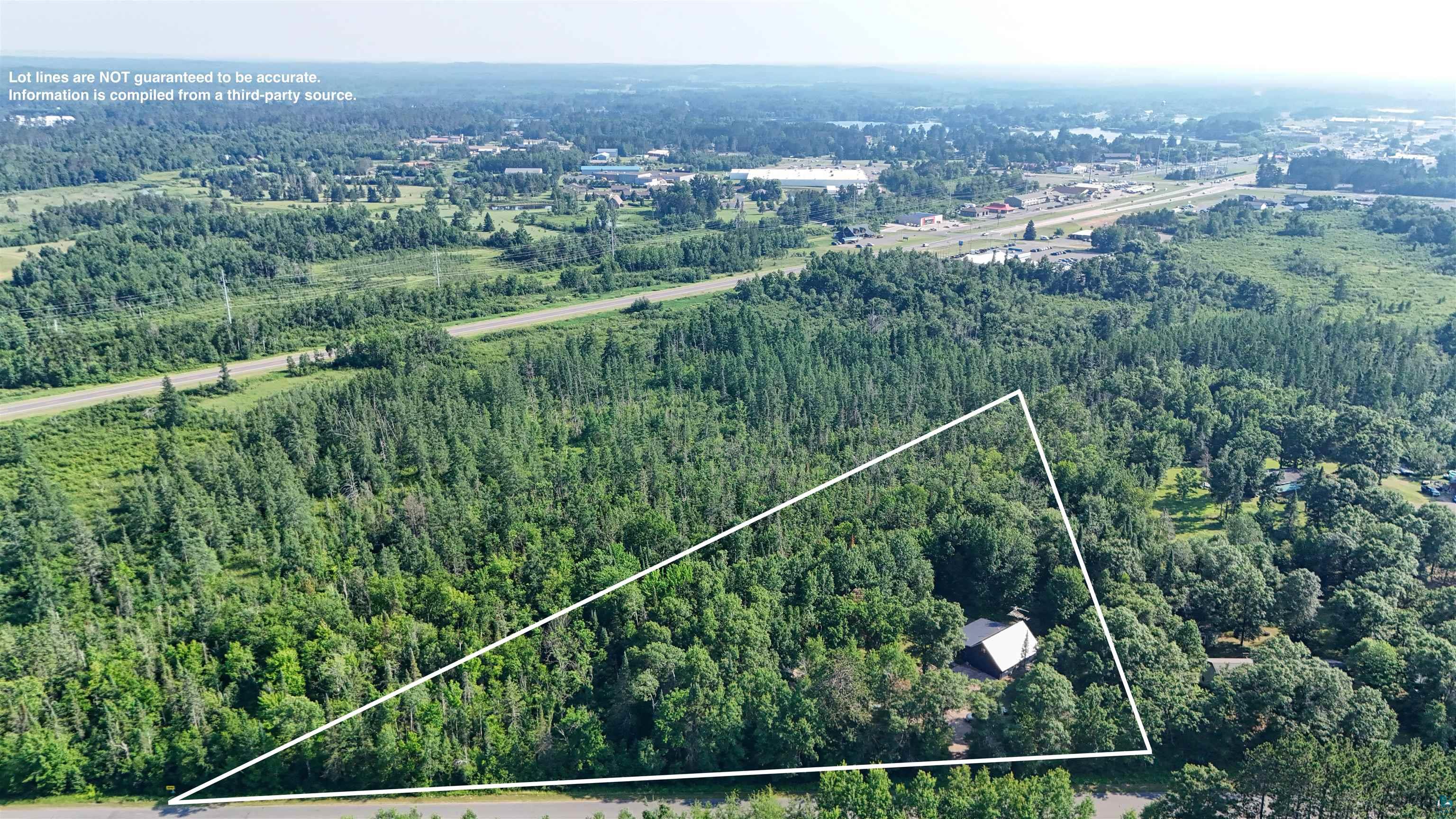 15531 West Hospital Road Hayward, WI 54843 - Photo 6 of 71 Aerial view of property's location featuring a heavily wooded area and property boundaries highlighted