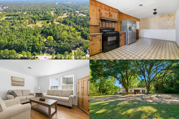 a view of living room kitchen with patio and outdoor seating
