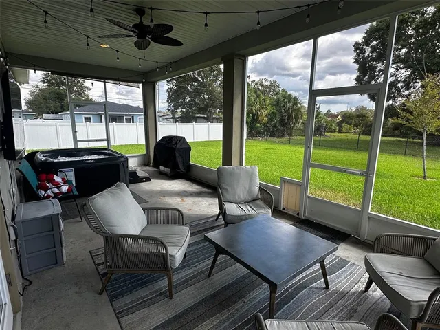 a balcony with furniture