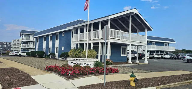 a front view of a building with street