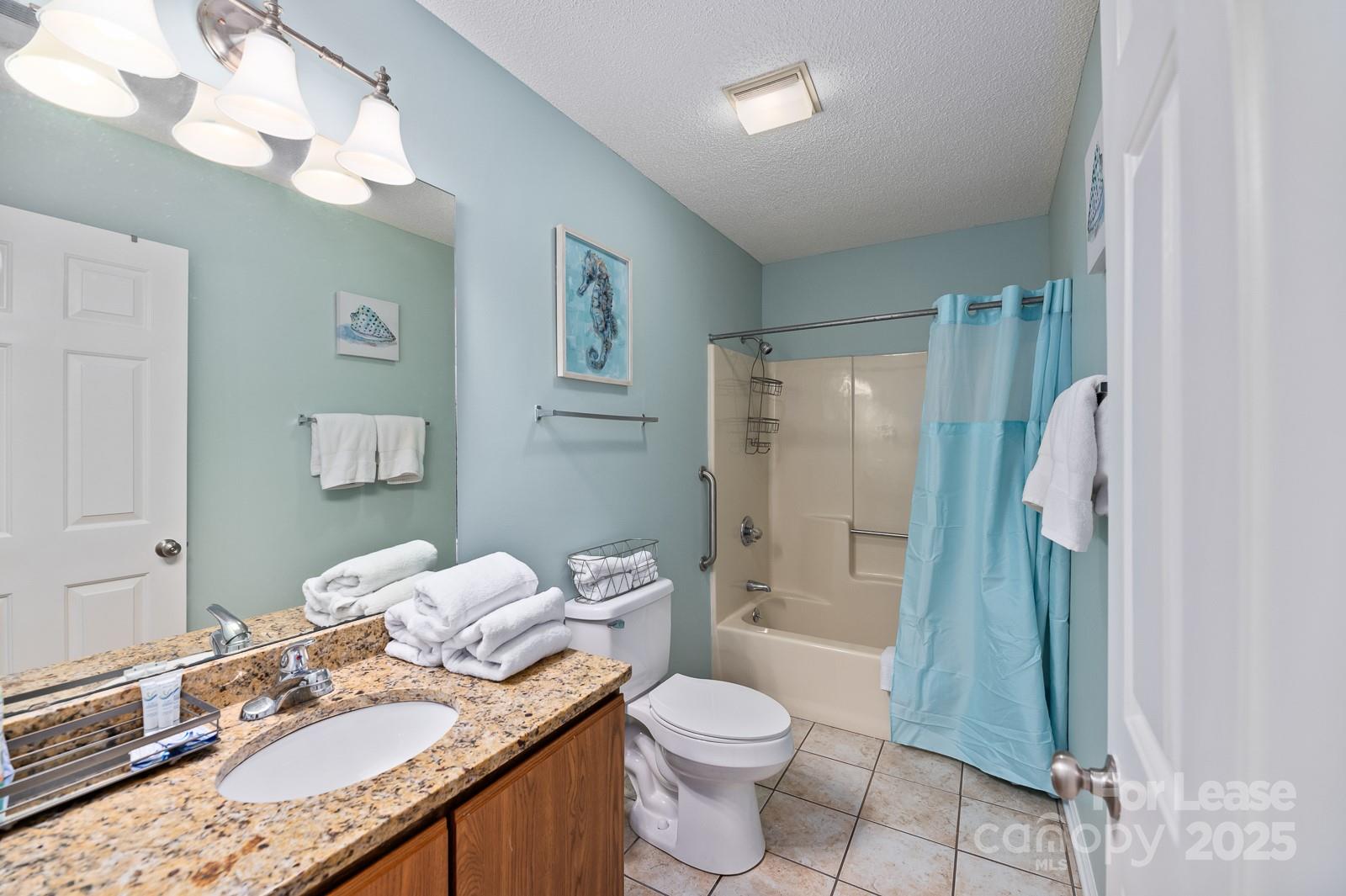 201 Double Eagle Drive, Unit E1 Surfside Beach, SC 29575 - Photo 13 of 19 a bathroom with a granite countertop sink a toilet and shower