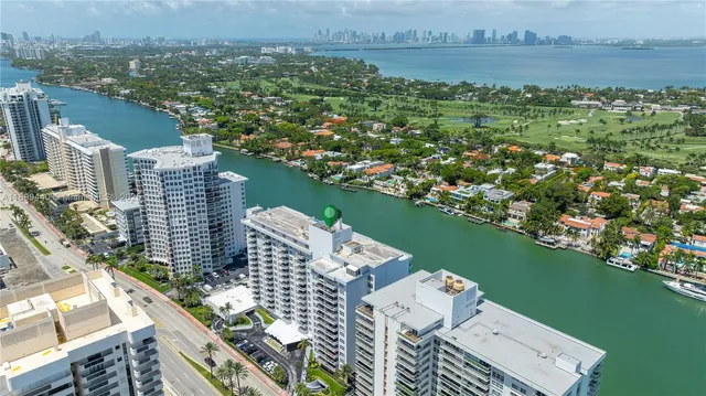 a view of a lake with a city