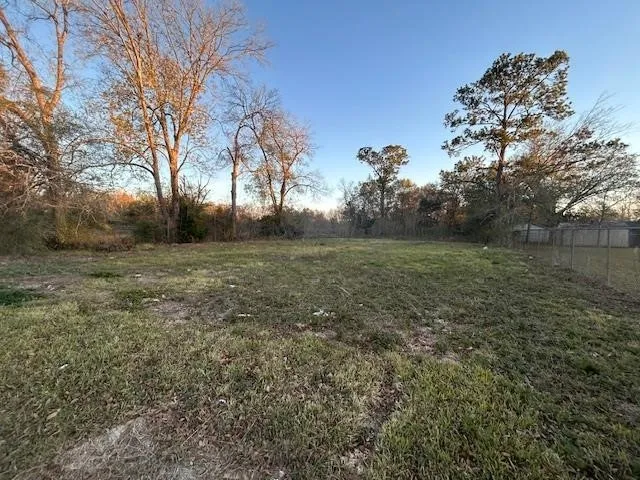 a view of a field with trees in the background