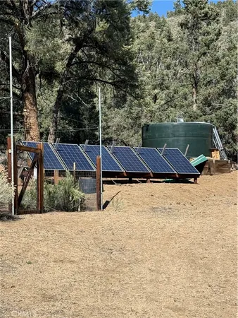 a view of a dry yard with trees