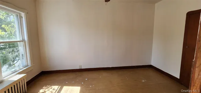 a view of a small space with a window