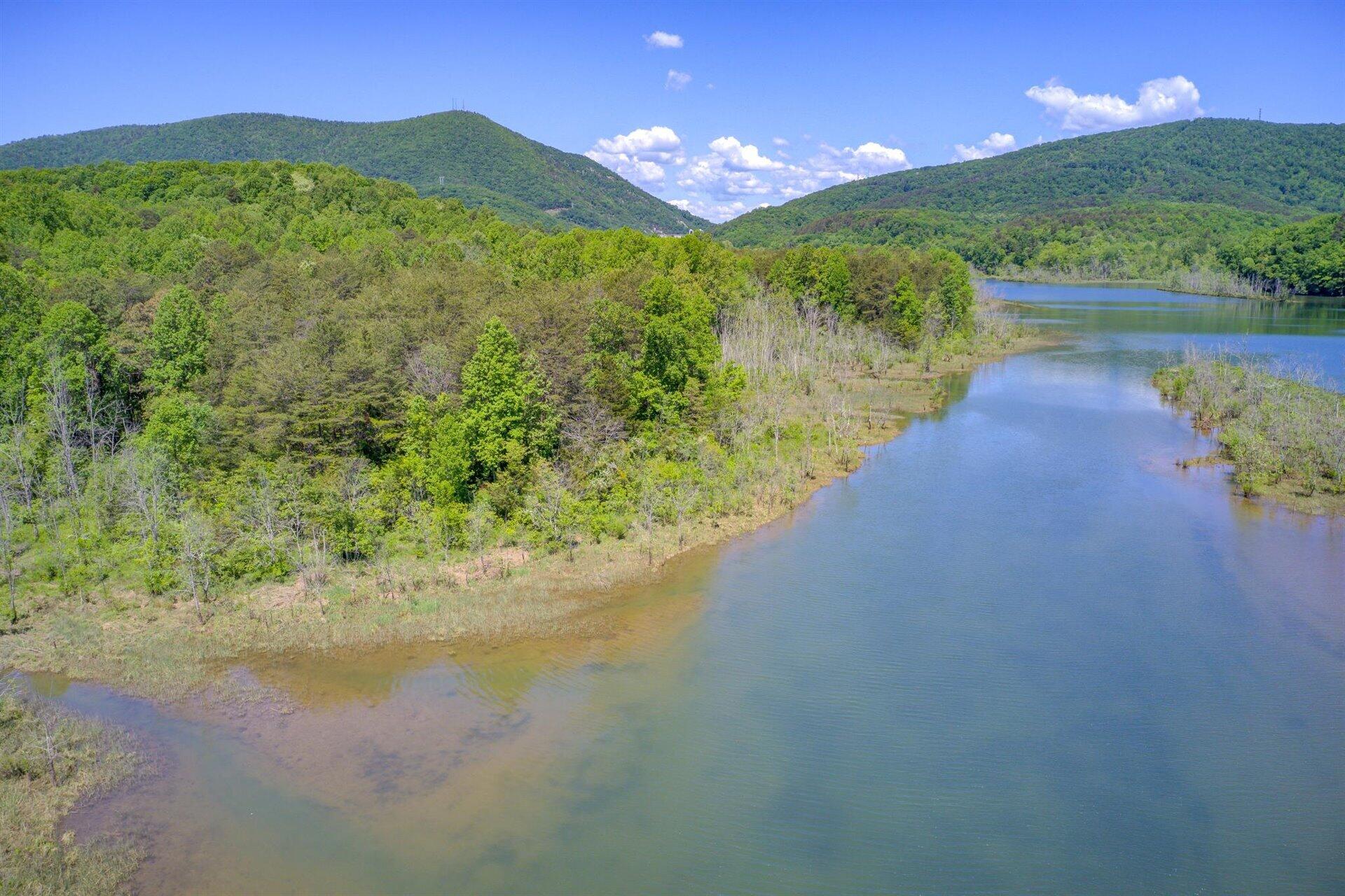 615 Faith Cove Road Sandy Level, VA 24161 - Photo 44 of 49 a view of a lake with a mountain in the background