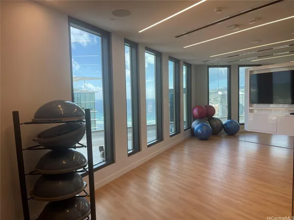 a view of a room with gym equipment