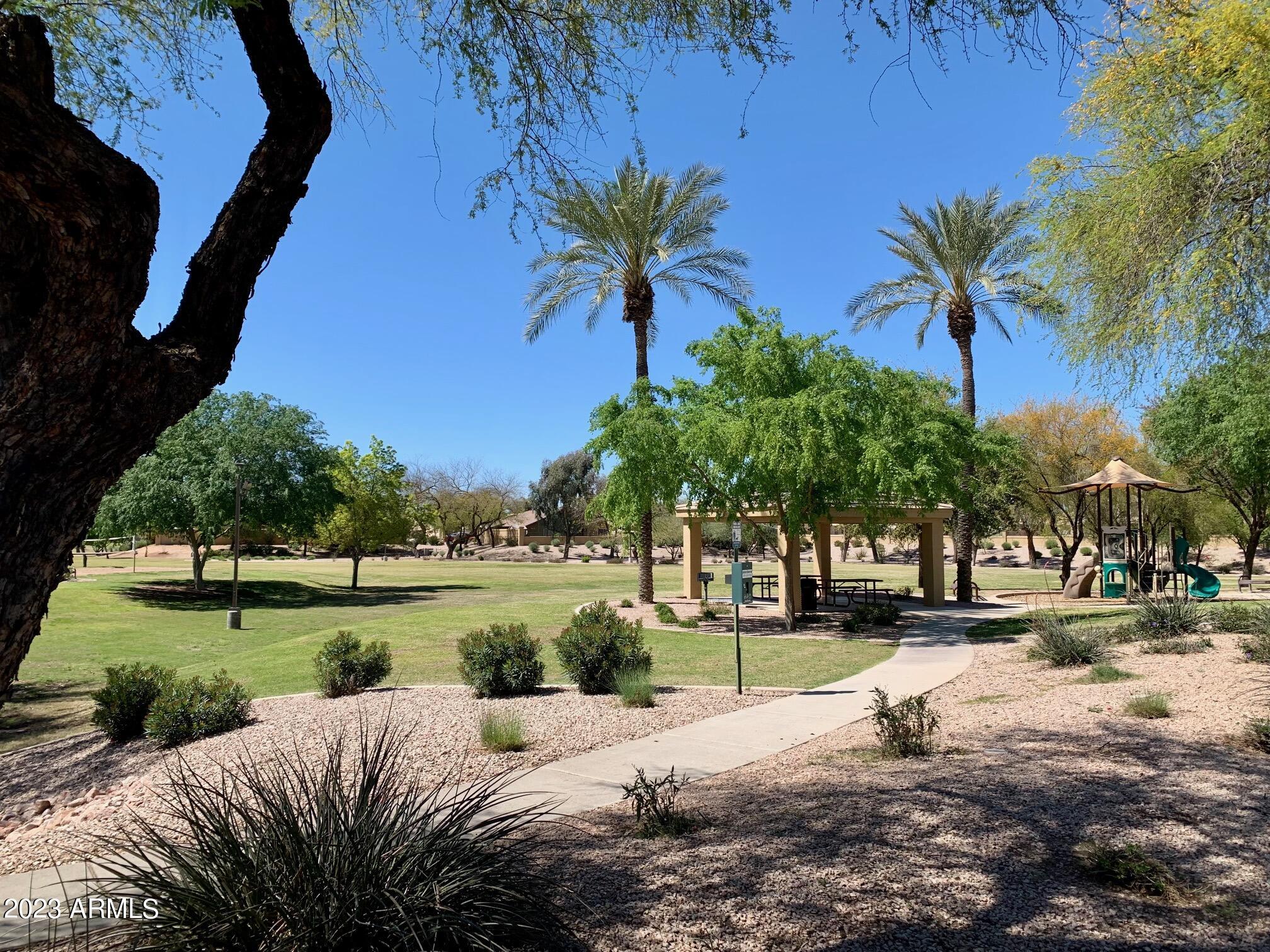 1655 East Harrison Street Chandler, AZ 85225 - Photo 8 of 35 a view of a yard with a table and chairs under an umbrella