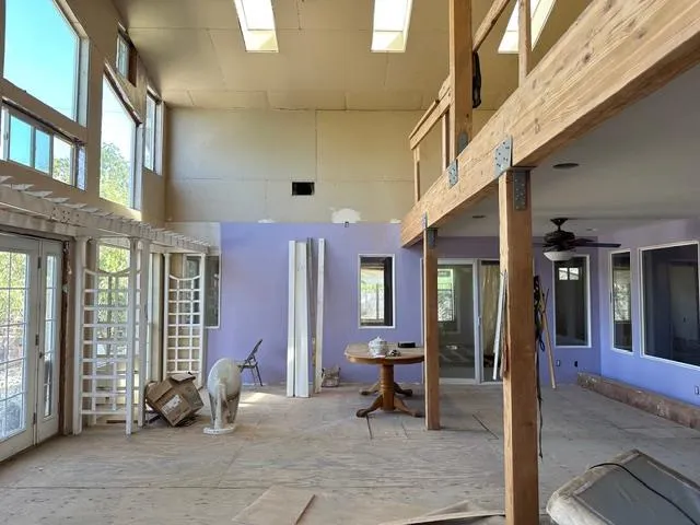 a living room with patio area