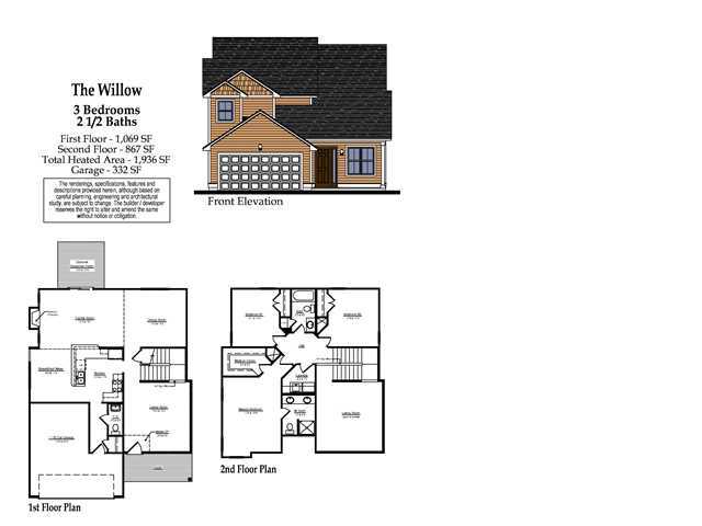 203 Rice Mill Place Wando, SC 29492 - Photo 6 of 6 Willow Front Elevation & Floor Plan