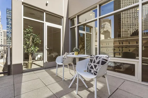 an outdoor view with patio