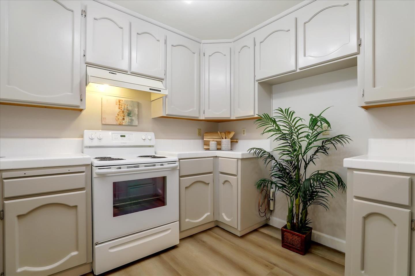 1239 Henderson Avenue, Unit R Sunnyvale, CA 94086 - Photo 19 of 42 a kitchen with white cabinets stainless steel appliances and a potted plant