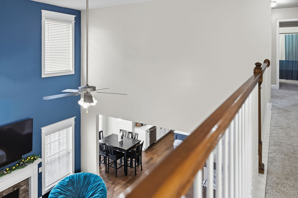 511 Cromer Road Townville, SC 29689 - Photo 27 of 45 This interior view showcases an open living space with a dining area below.