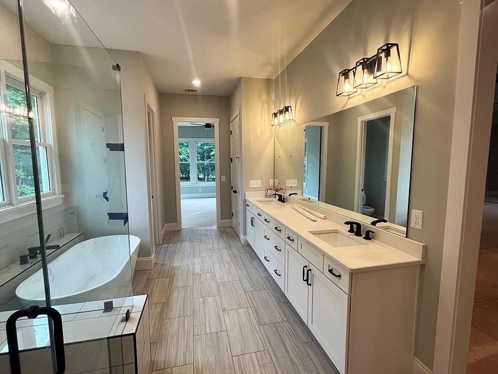 189 Pope Drive Canton, GA 30114 - Photo 15 of 20 a en suite bathroom with a double vanity sink a mirror and a shower
