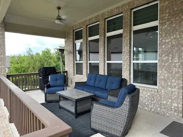 a view of a couches in a balcony