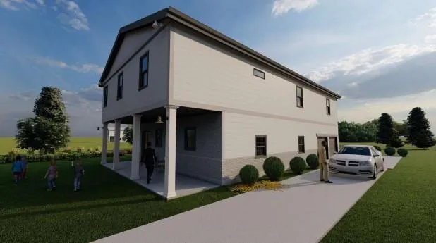 a front view of a house with garden