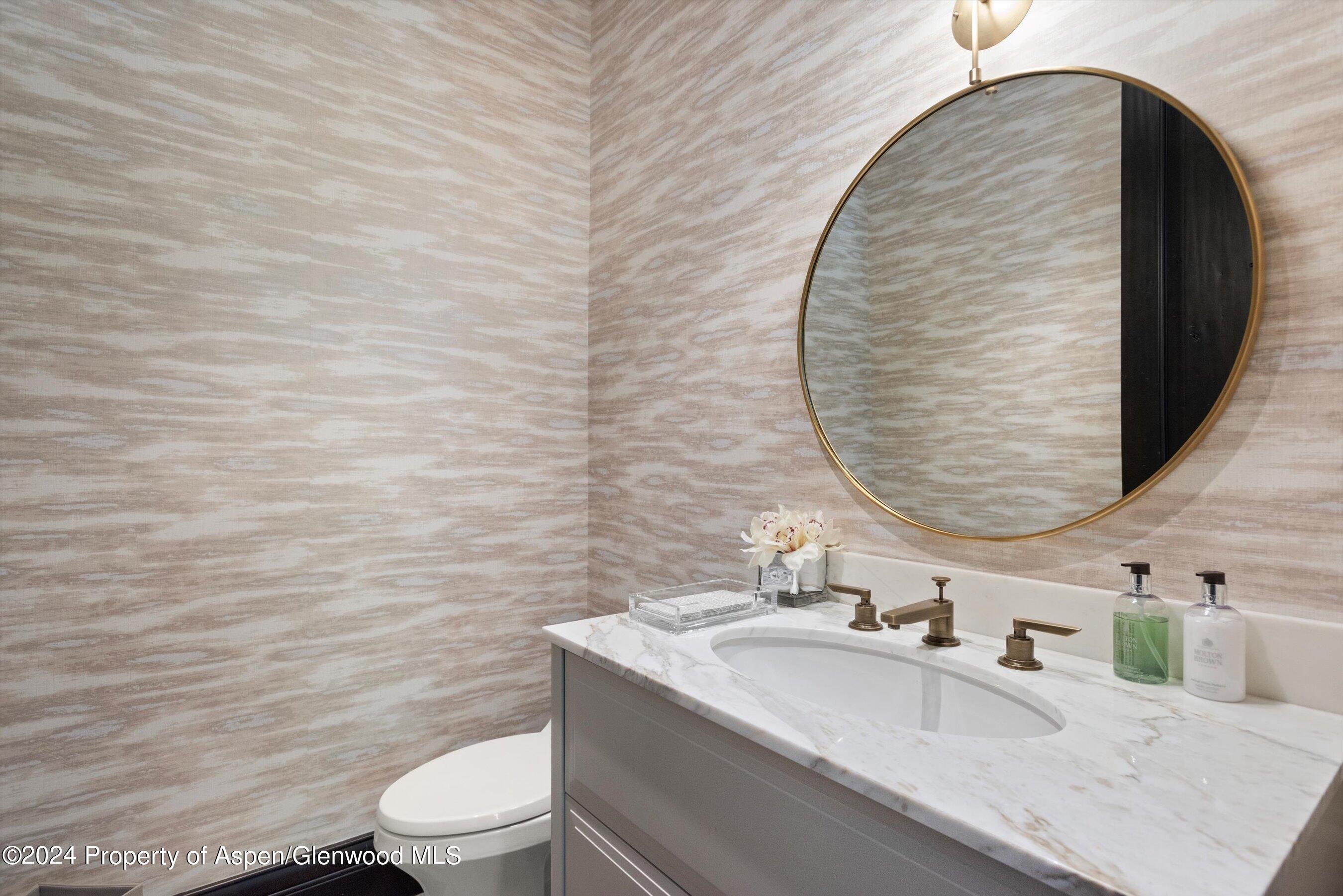 27 Nighthawk Drive Aspen, CO 81611 - Photo 42 of 61 a bathroom with a sink a toilet and a mirror