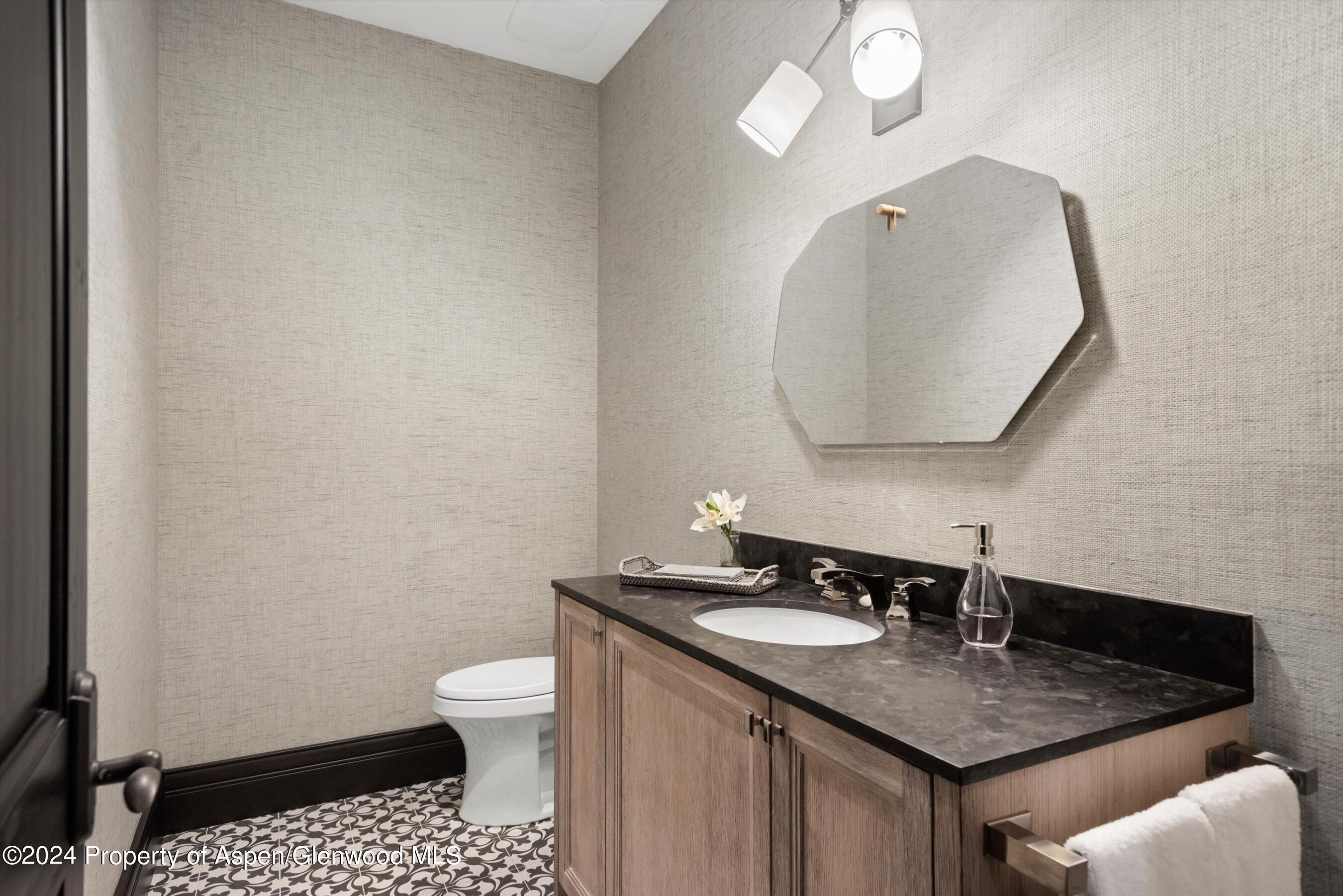 27 Nighthawk Drive Aspen, CO 81611 - Photo 54 of 61 a bathroom with a sink a toilet and a mirror