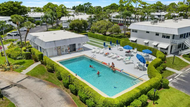 an aerial view of a tennis ground and large trees