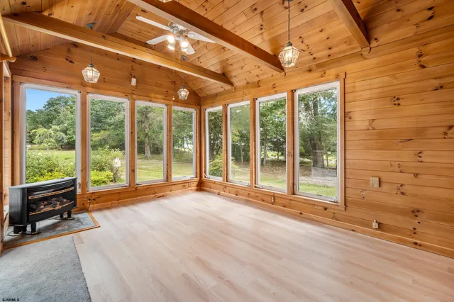 a living room with a large window
