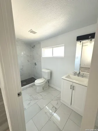 a bathroom with a sink toilet and mirror