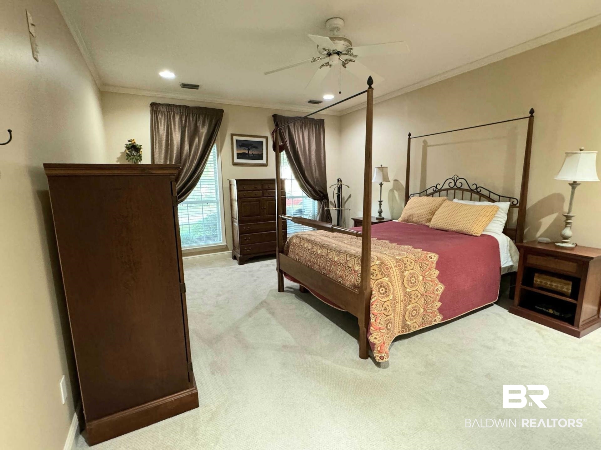31163 Woodland Way Daphne, AL 36527 - Photo 10 of 44 Carpeted bedroom with ceiling fan and ornamental molding