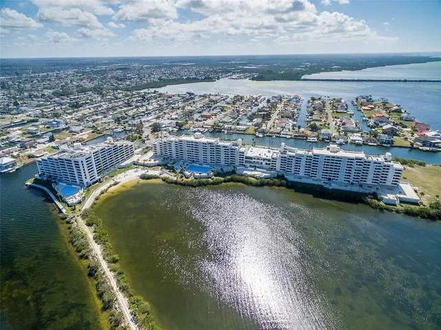 a view of a lake with a city