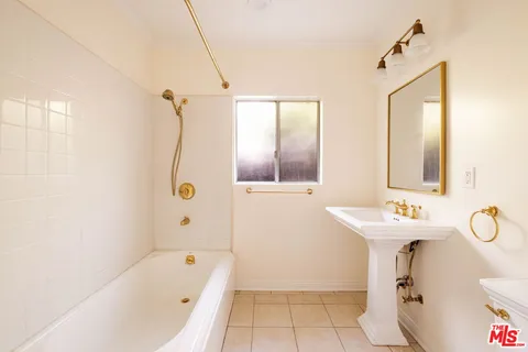 a bathroom with a bathtub