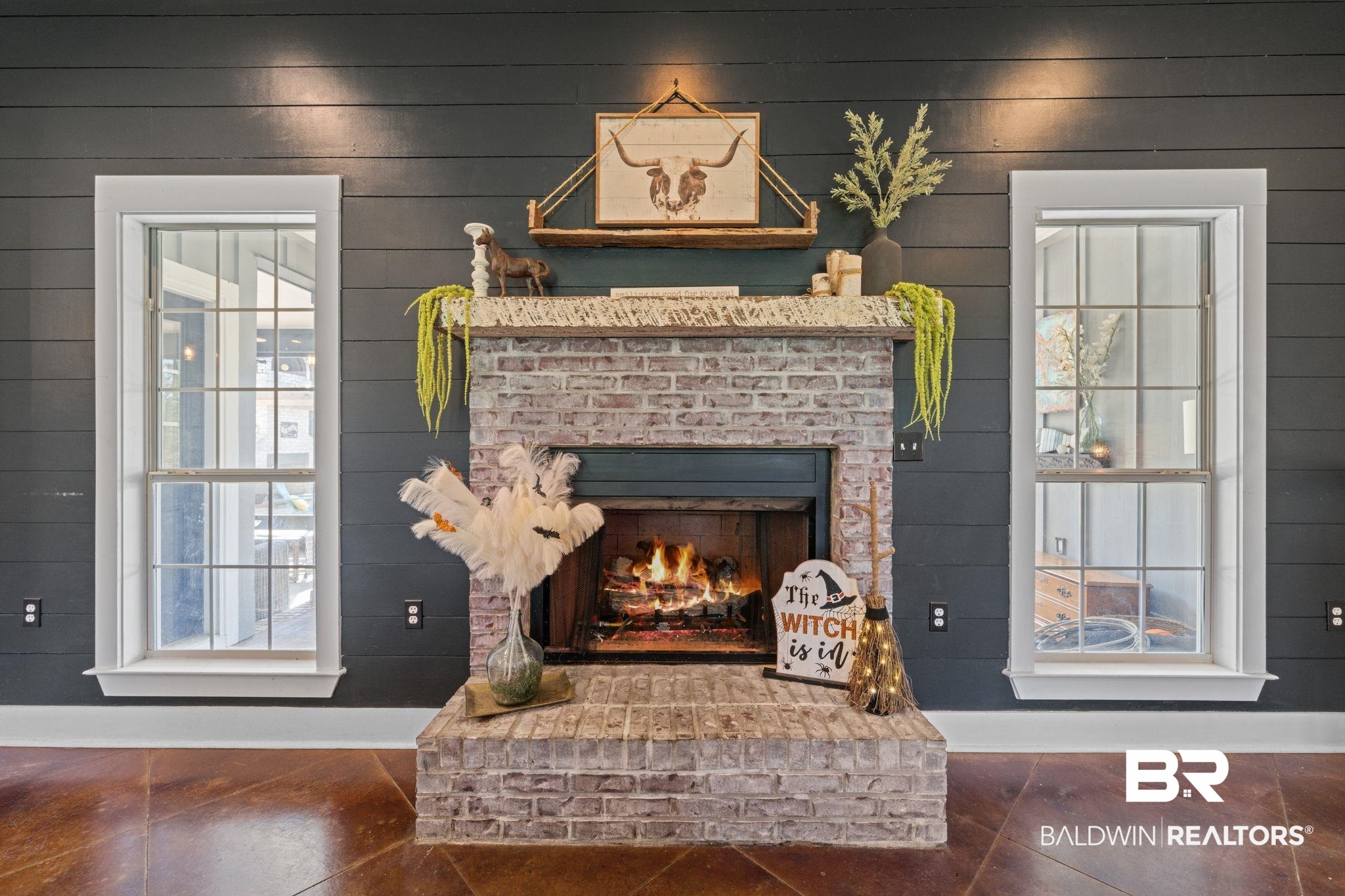 15635 North A N Brady Road Bay Minette, AL 36507 - Photo 12 of 51 Details with wooden walls, tile patterned floors, and a fireplace