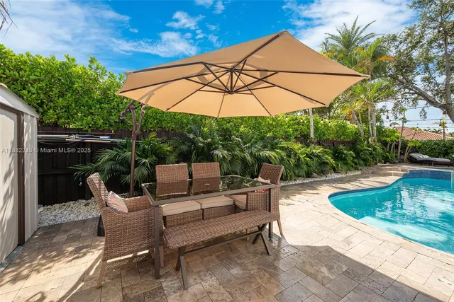 a view of swimming pool from a balcony
