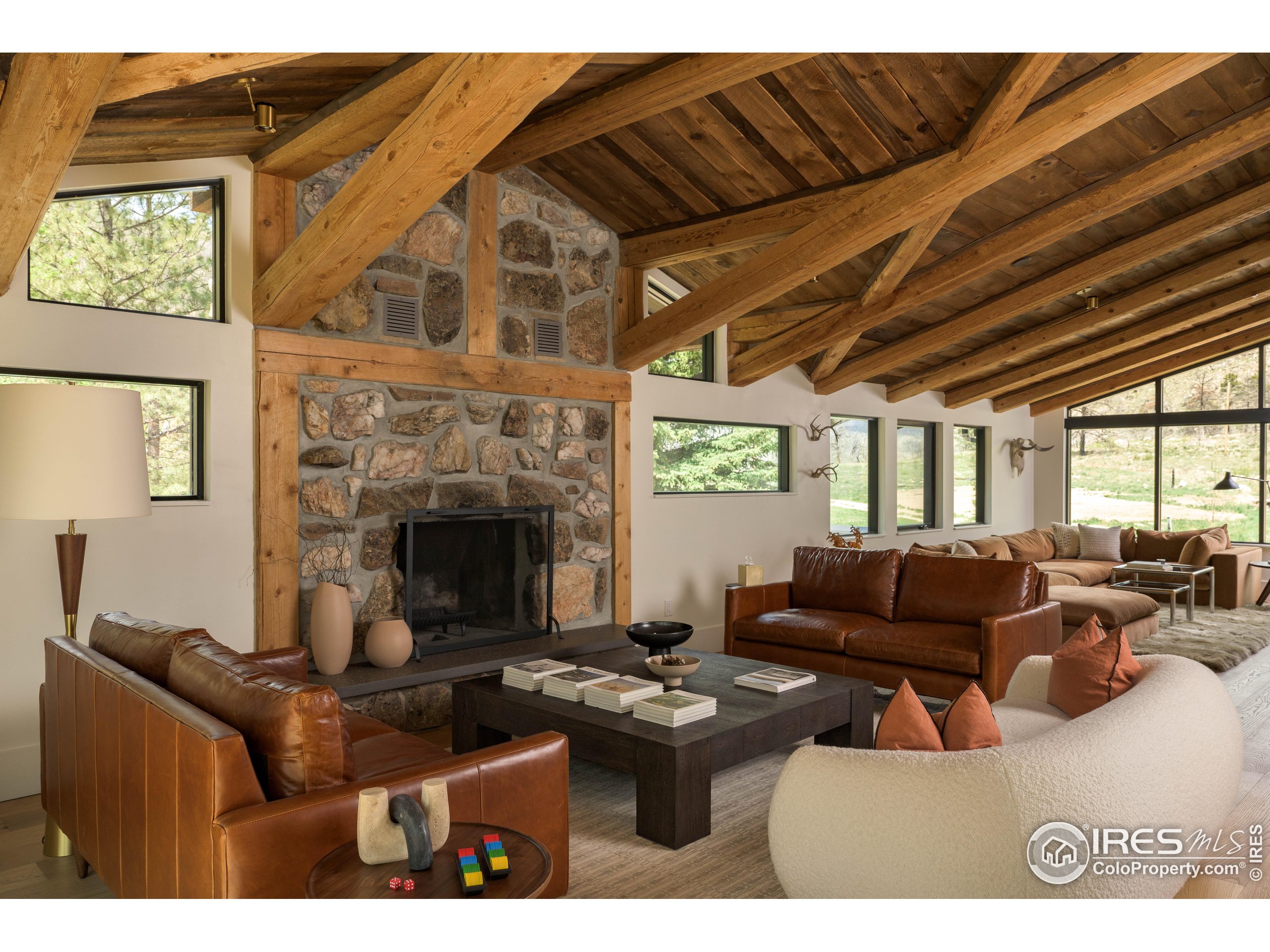 37797 W Highway Bellvue, CO 80512 - Photo 15 of 40 a living room with furniture a fireplace and a large window
