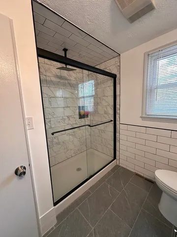 a bathroom with a double vanity sink toilet and mirror