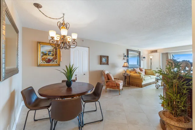 a living room with furniture flowerpot and a chandelier