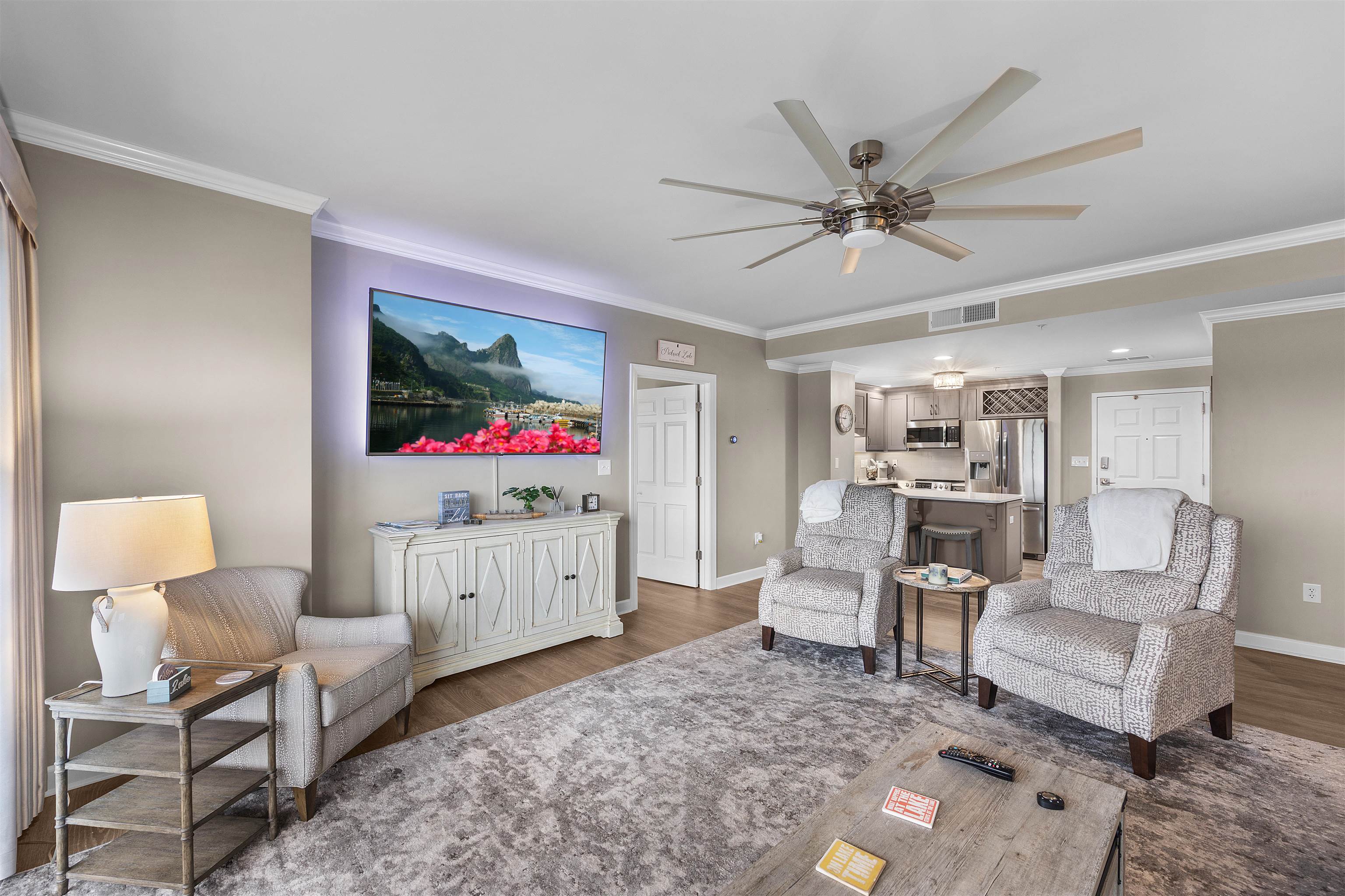 323 Cr 380 Road, Unit P 506 Iuka, MS 38852 - Photo 5 of 21 Living room with light wood-style floors, ornamental molding, and ceiling fan