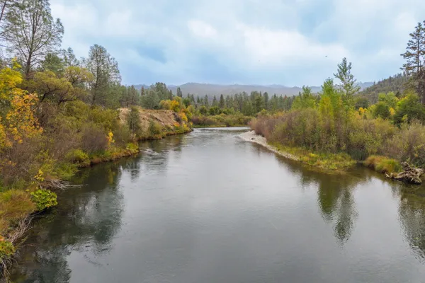 a view of a lake with a yard