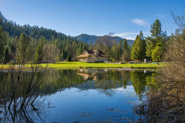 a view of a lake with a mountain in the background
