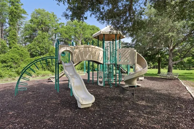 a park view with a bench and trees