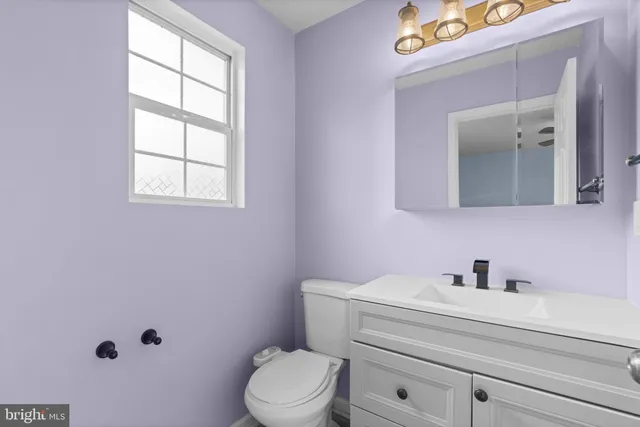 a bathroom with a sink toilet and window