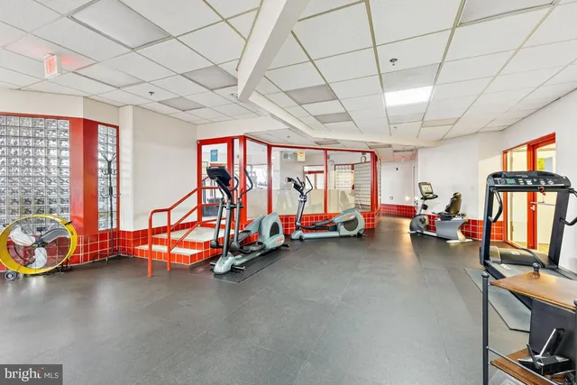 a view of a room with gym equipment