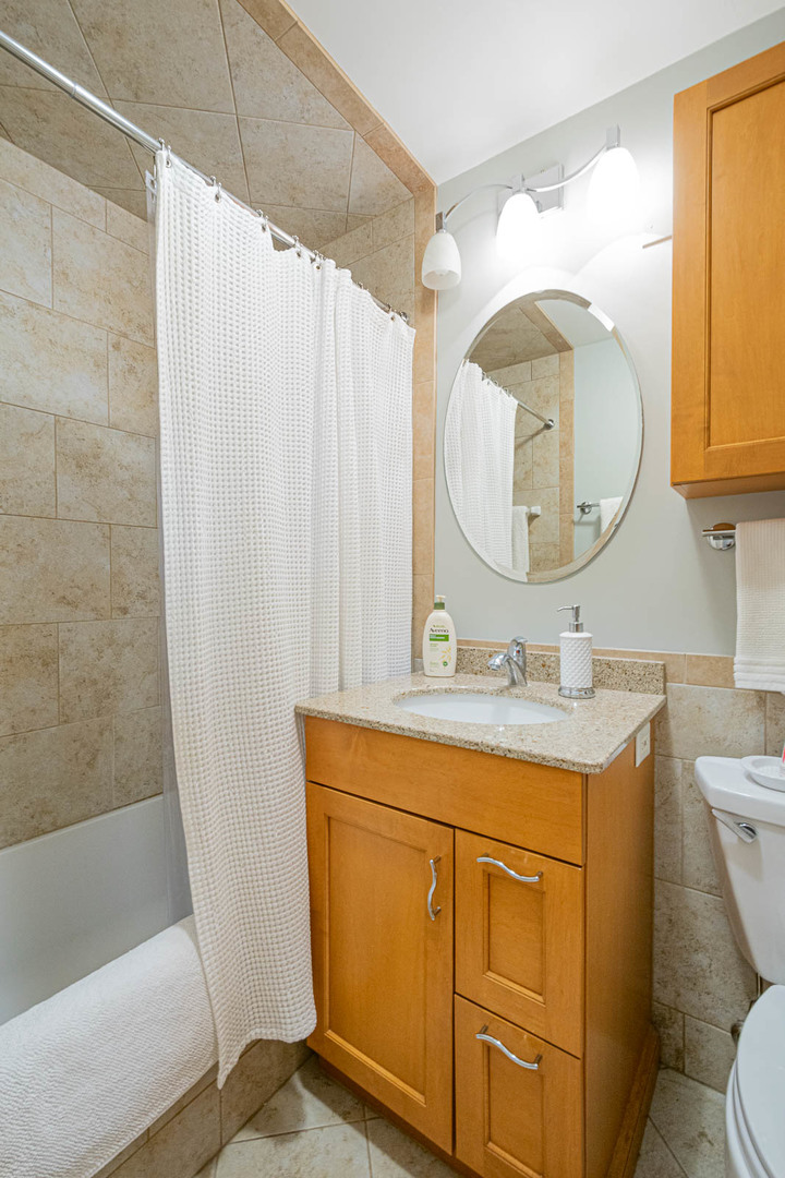 400 East Randolph Street, Unit 3405 Chicago, IL 60601 - Photo 9 of 17 a bathroom with a sink a mirror a vanity and a toilet