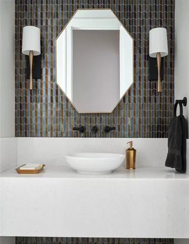 a view of lobby with mirror