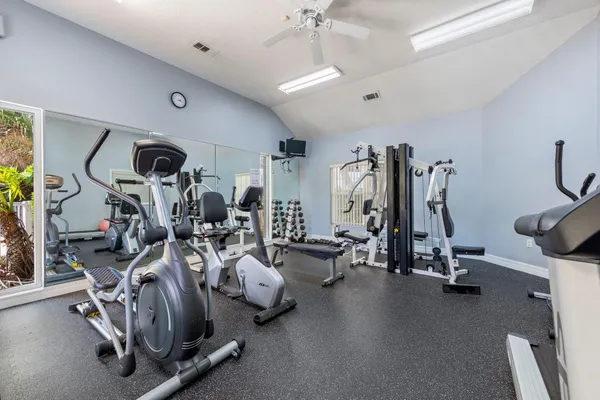 a view of a room with gym equipment