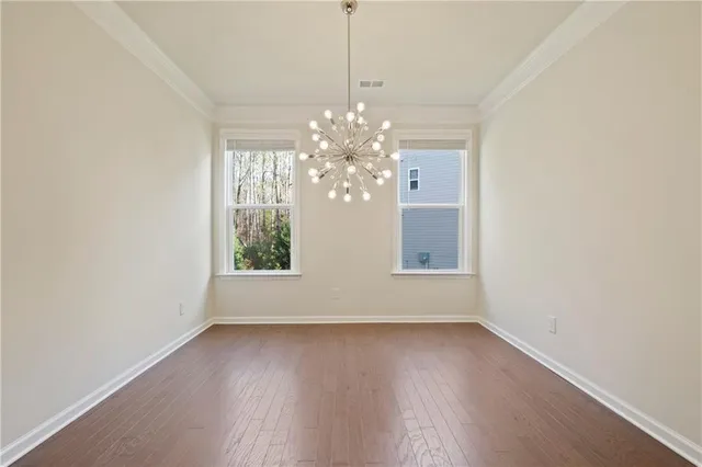 a view of a chandelier in a room