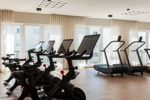 a view of a room with gym equipment